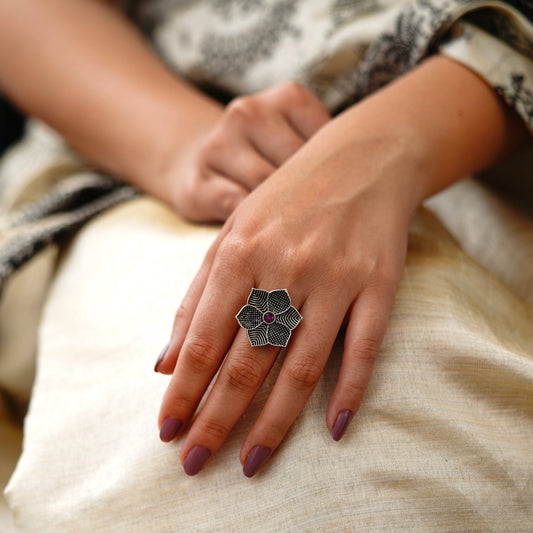 Fine Petals Pink Stone Ring - ShailPiya