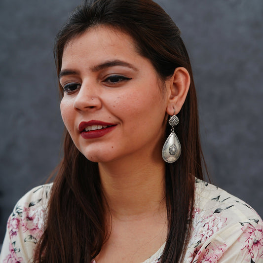 Meera Fine Kalamkari Sheet Drop Hook Earrings - ShailPiya