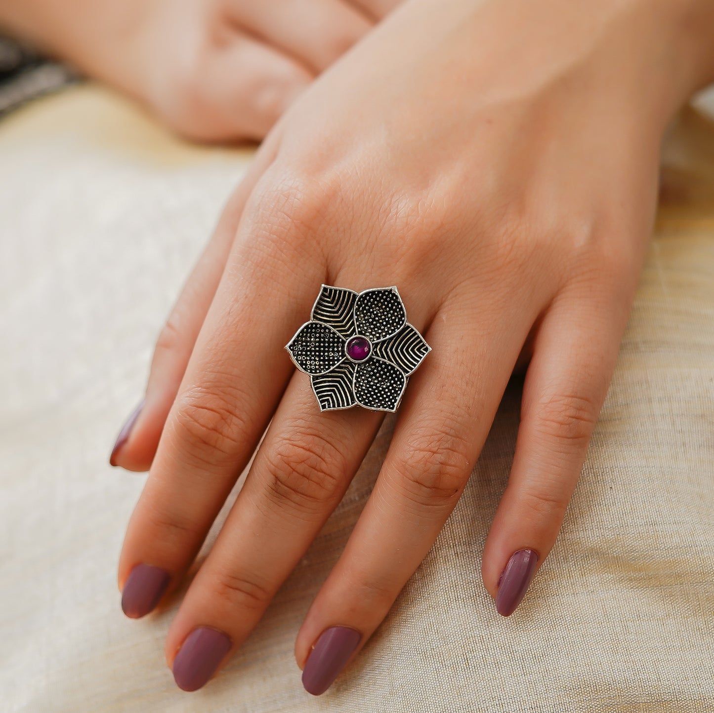 Fine Petals Pink Stone Ring