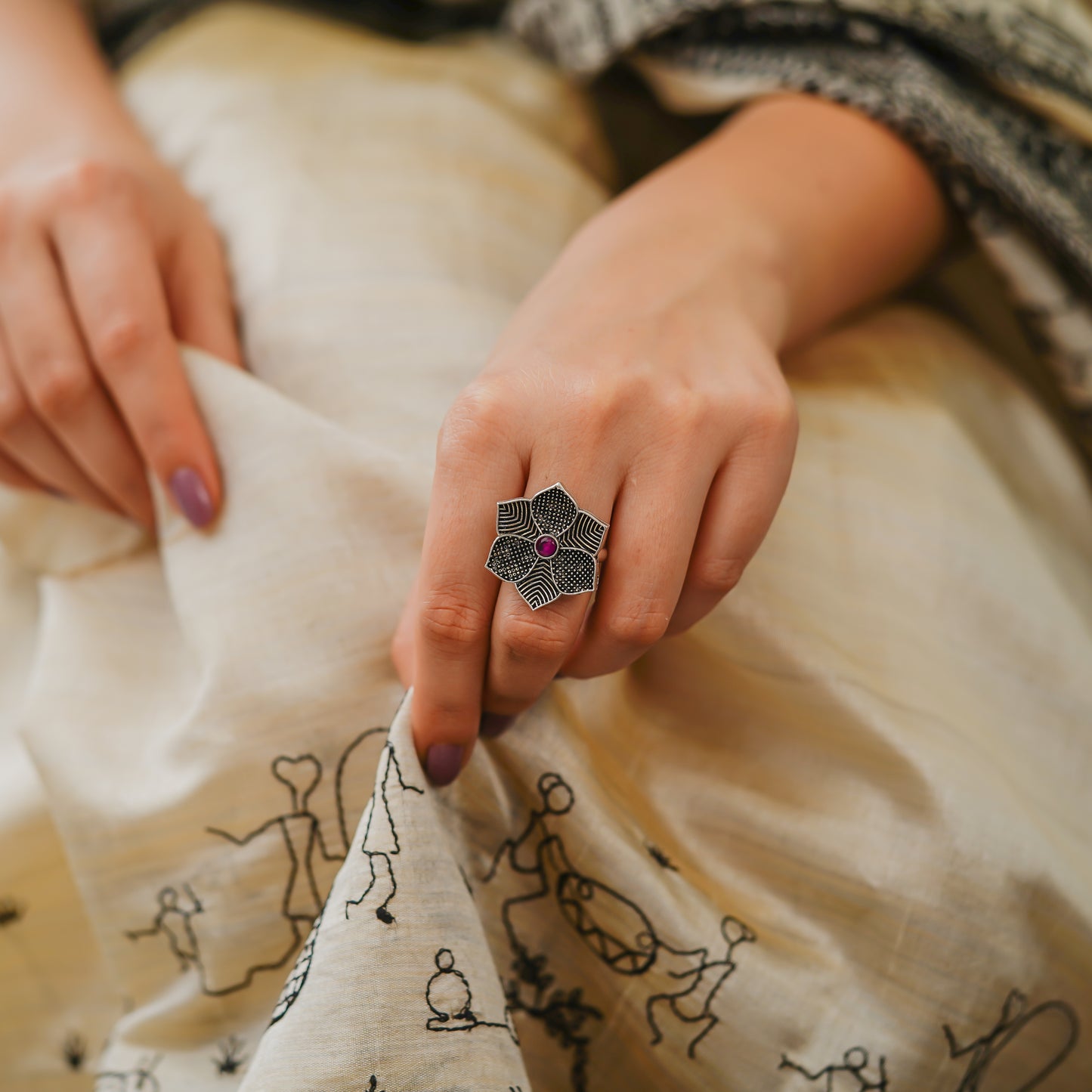 Fine Petals Pink Stone Ring