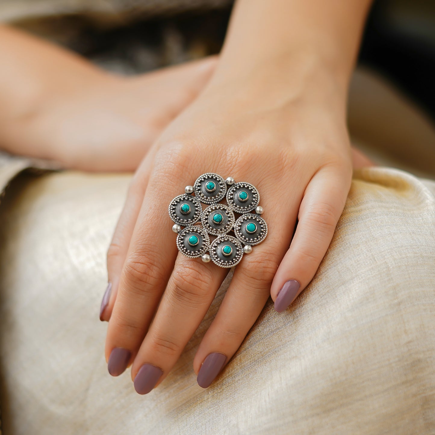 Moha Detailed Rawa Topis Turquoise Ring