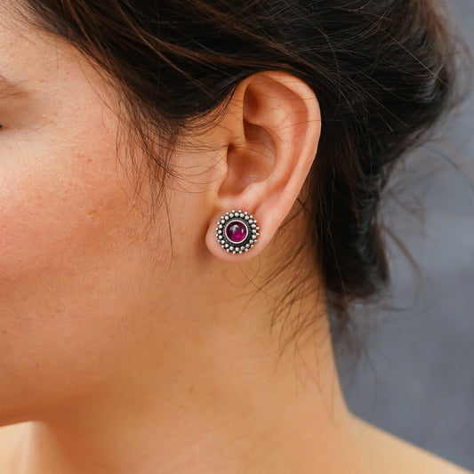 Rani Padmini Minute Detailed Rawa Red Stone Earrings