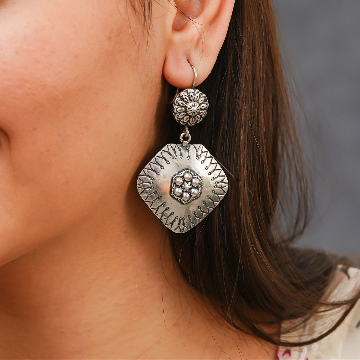 Meera Fine Kalamkari Sheet Fusion Hook Earrings