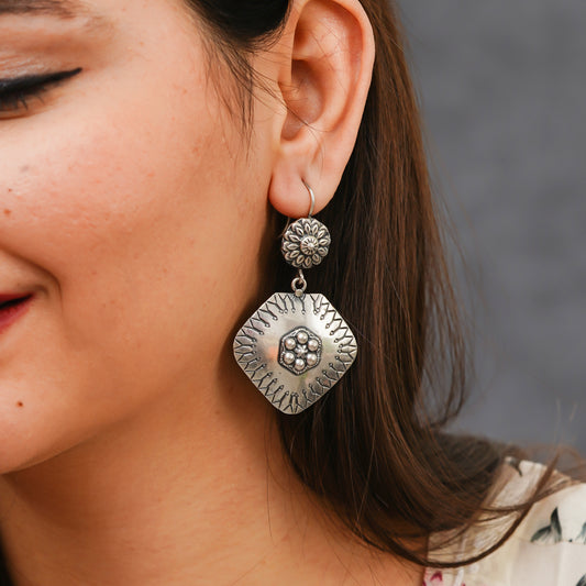 Meera Fine Kalamkari Sheet Fusion Hook Earrings