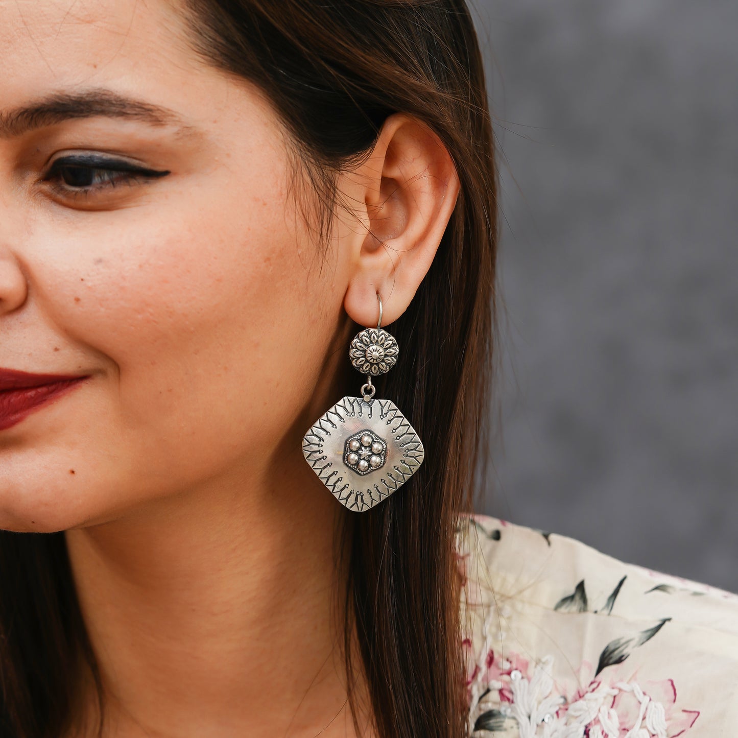 Meera Fine Kalamkari Sheet Fusion Hook Earrings