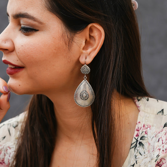 Meera Fine Kalamkari Sheet Drop Hook Earrings