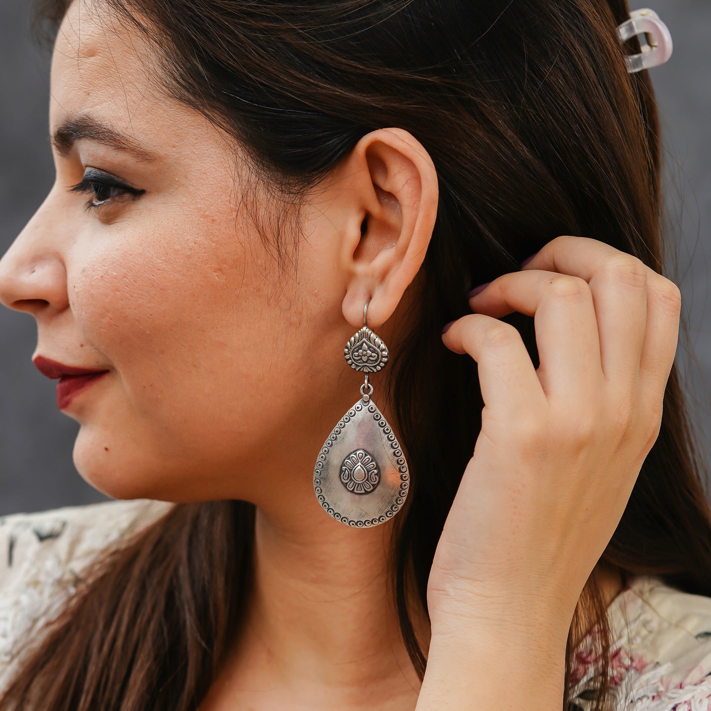 Meera Fine Kalamkari Sheet Drop Hook Earrings