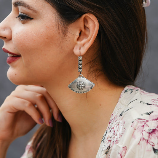 Meera Fine Kalamkari Sheet Mini Square Flower Tikdi Hook Earrings