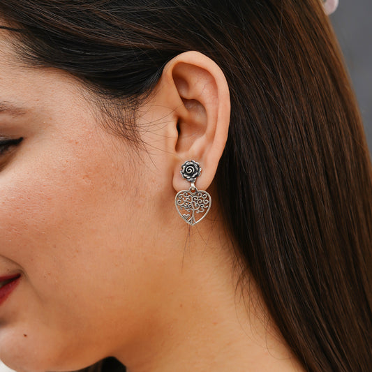 Rose And Tree Love Statement Earrings