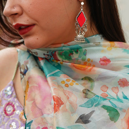 Amulya Rare Color - Glass Small Jaali Jhumar Red Earrings - ShailPiya