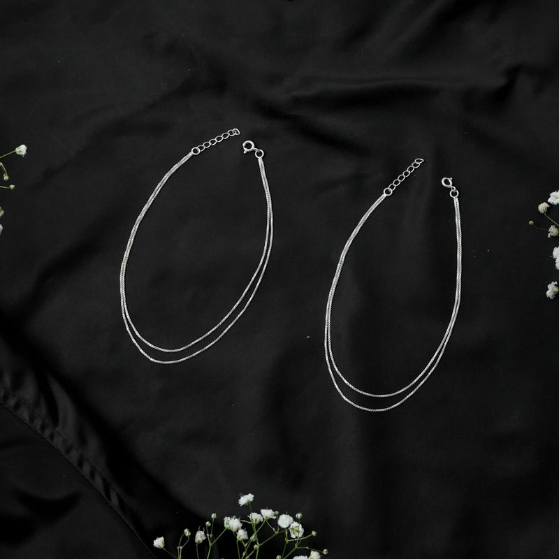 Celeste Double Chain 925 Silver Anklet - ShailPiya
