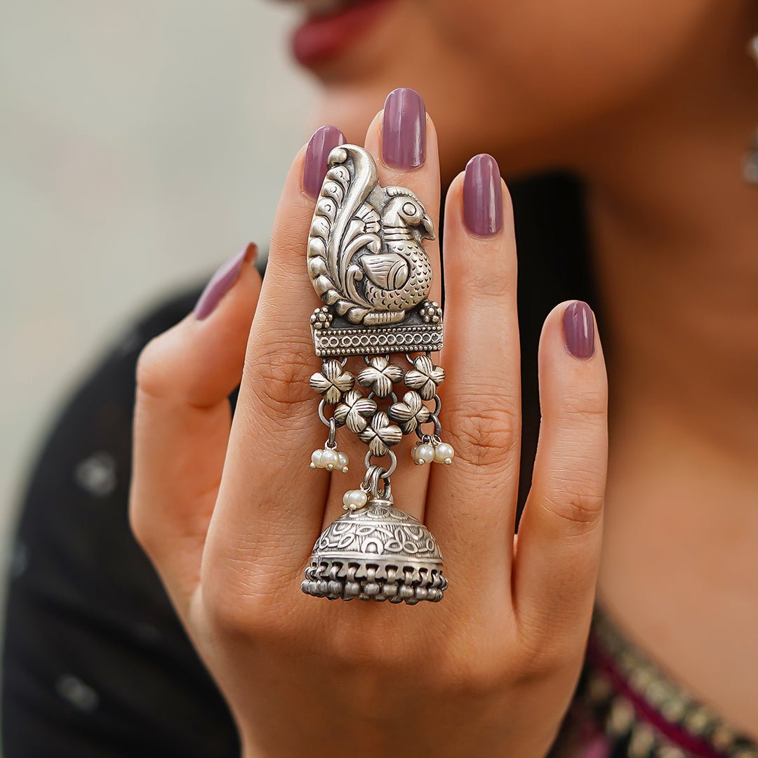 Mayoor Embossed Sadabahar Jhumka With Pearl Puwai Earrings - ShailPiya