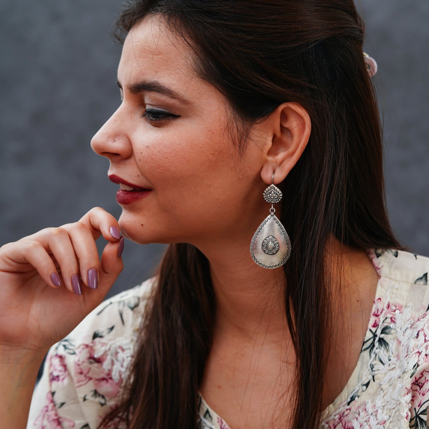 Meera Fine Kalamkari Sheet Drop Hook Earrings - ShailPiya