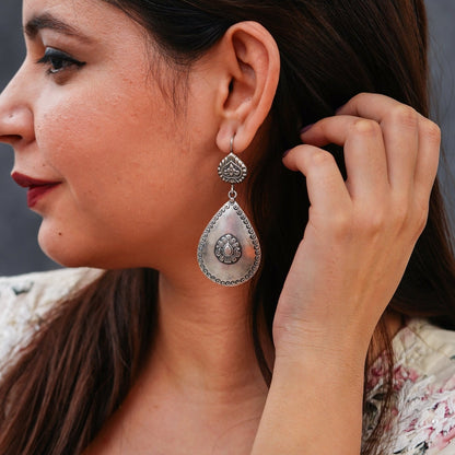 Meera Fine Kalamkari Sheet Drop Hook Earrings - ShailPiya