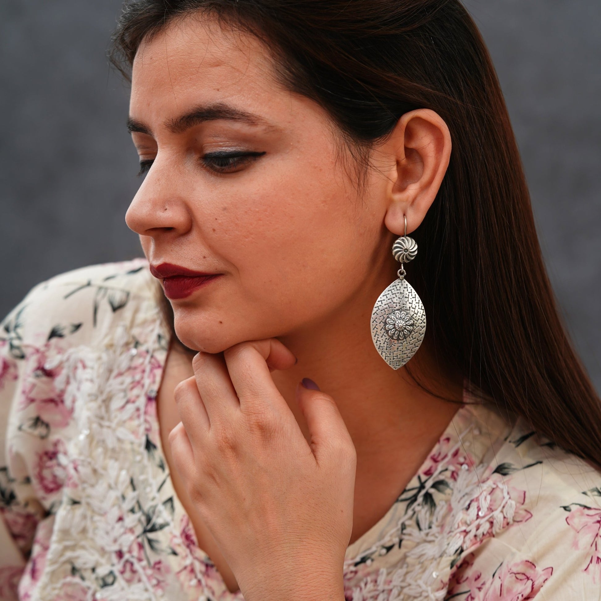 Meera Fine Kalamkari Sheet Hook Earrings - ShailPiya