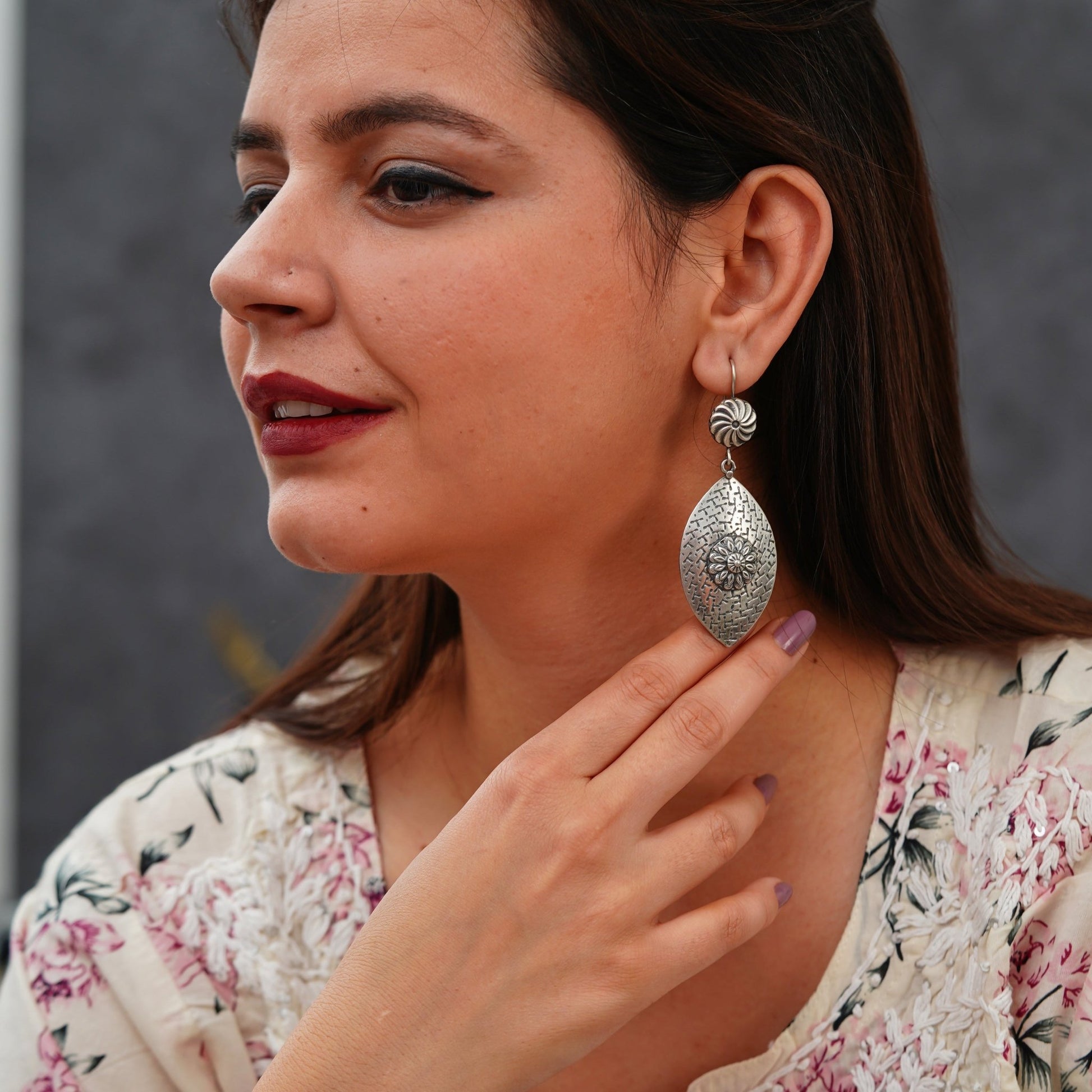 Meera Fine Kalamkari Sheet Hook Earrings - ShailPiya