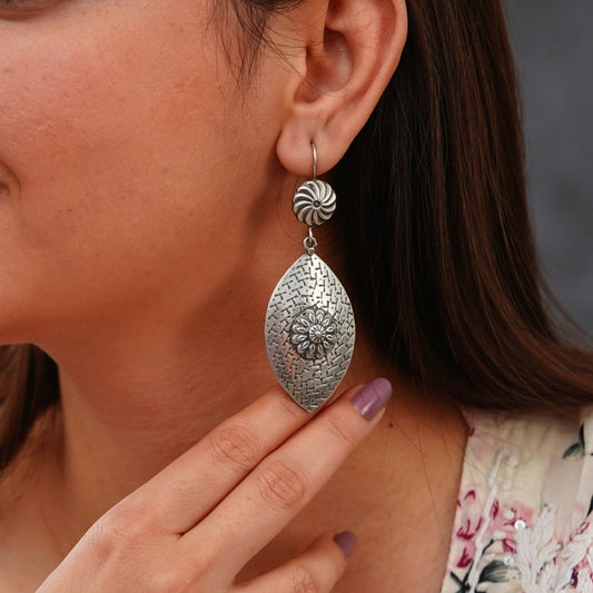 Meera Fine Kalamkari Sheet Hook Earrings - ShailPiya