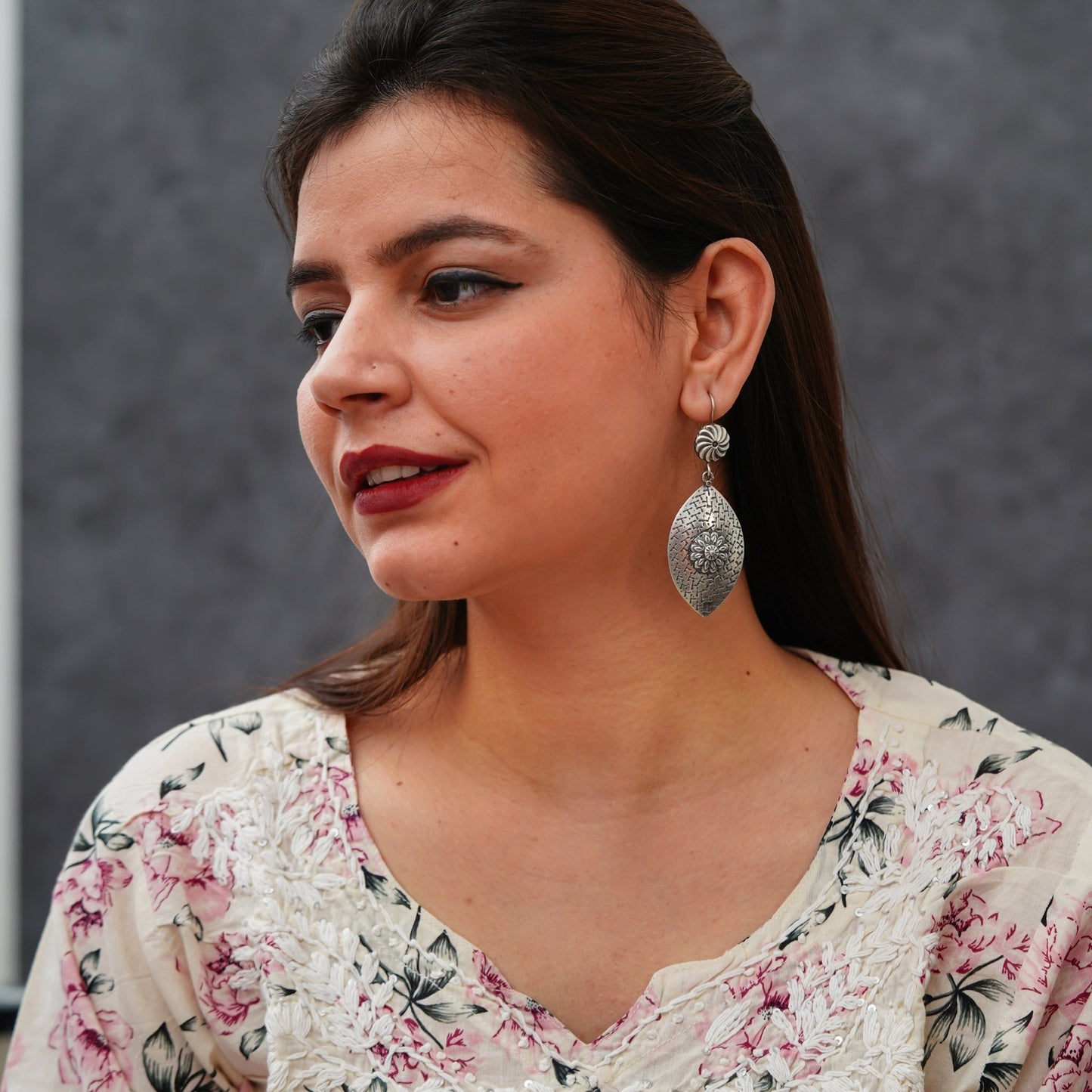 Meera Fine Kalamkari Sheet Hook Earrings - ShailPiya