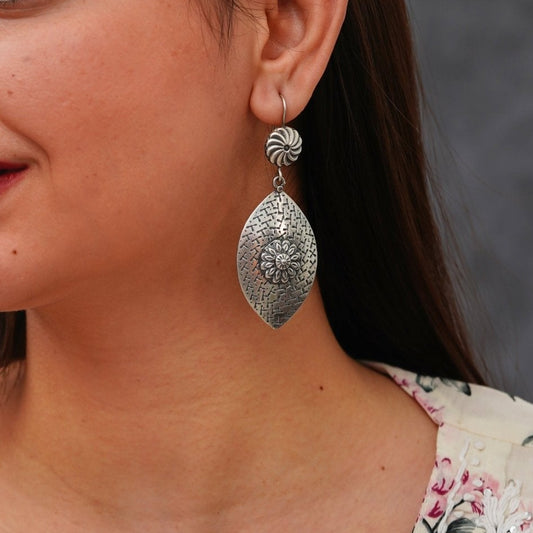 Meera Fine Kalamkari Sheet Hook Earrings - ShailPiya