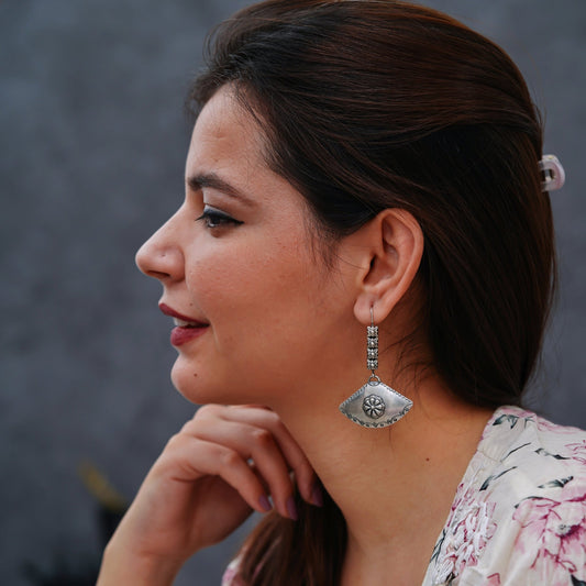 Meera Fine Kalamkari Sheet Mini Square Flower Tikdi Hook Earrings - ShailPiya