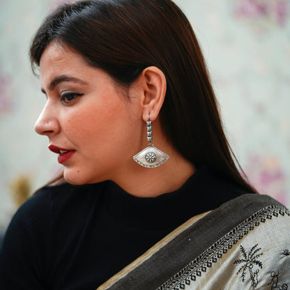 Meera Fine Kalamkari Sheet Mini Square Flower Tikdi Hook Earrings - ShailPiya