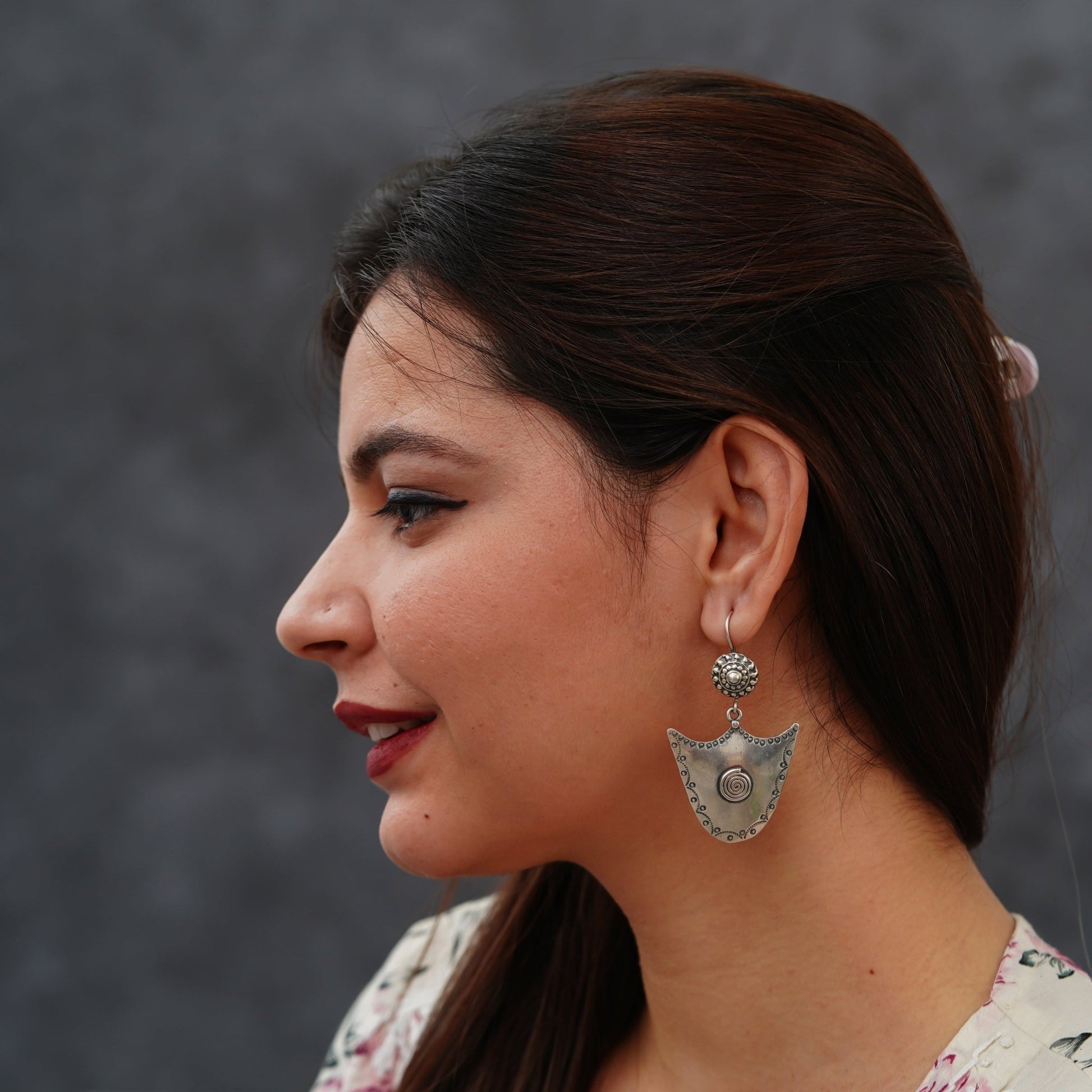 Meera Fine Kalamkari Sheet Quirky Hook Earrings - ShailPiya