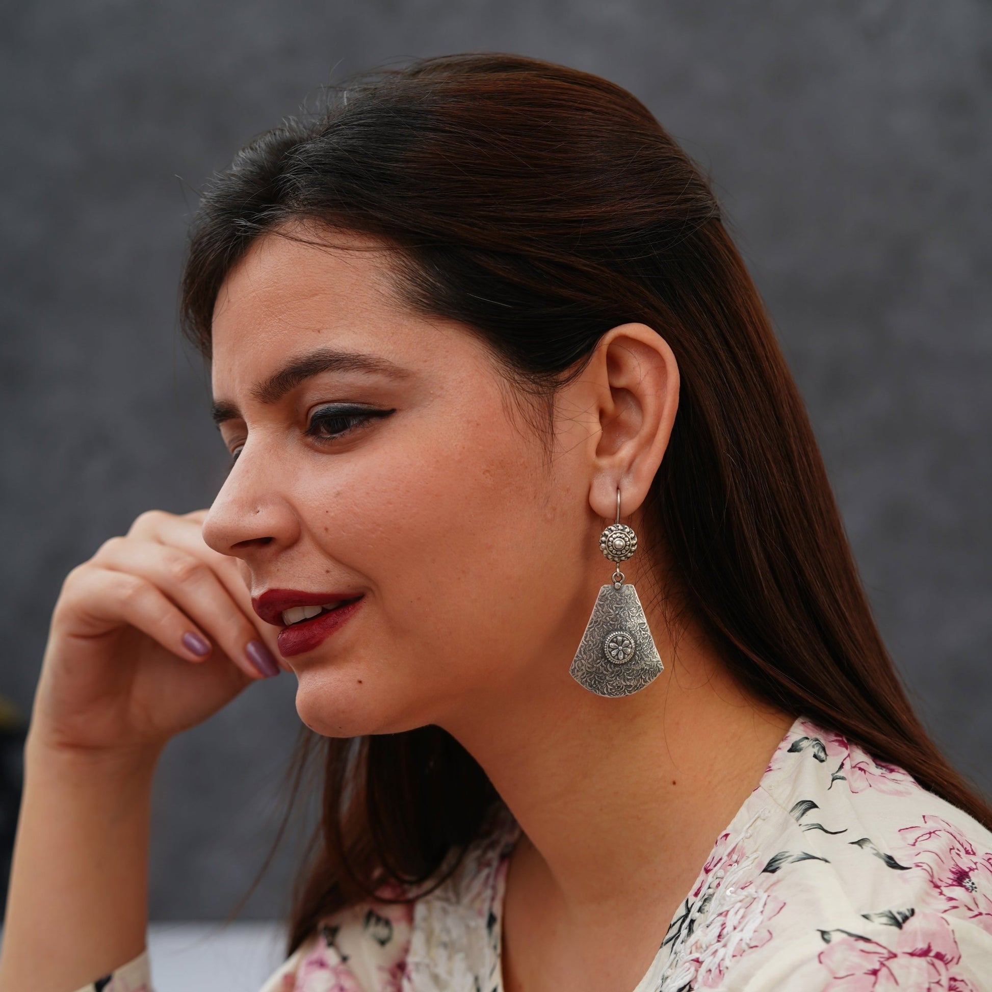 Meera Fine Kalamkari Textured Sheet Earrings - ShailPiya