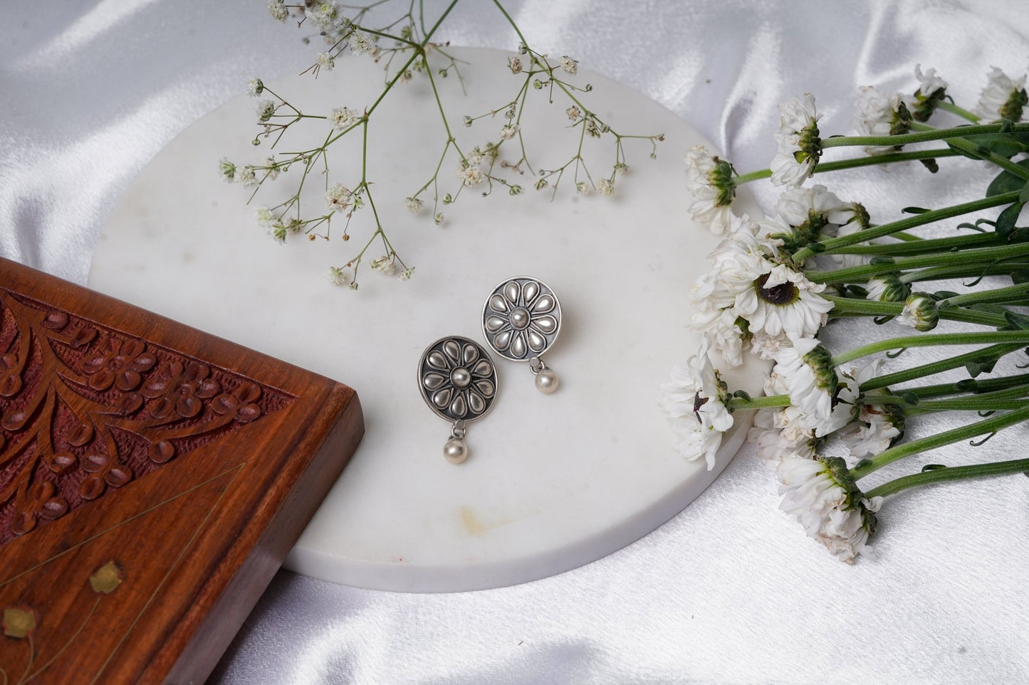 Padma Oxidized Bloom Earrings - ShailPiya