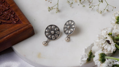 Padma Oxidized Bloom Earrings - ShailPiya