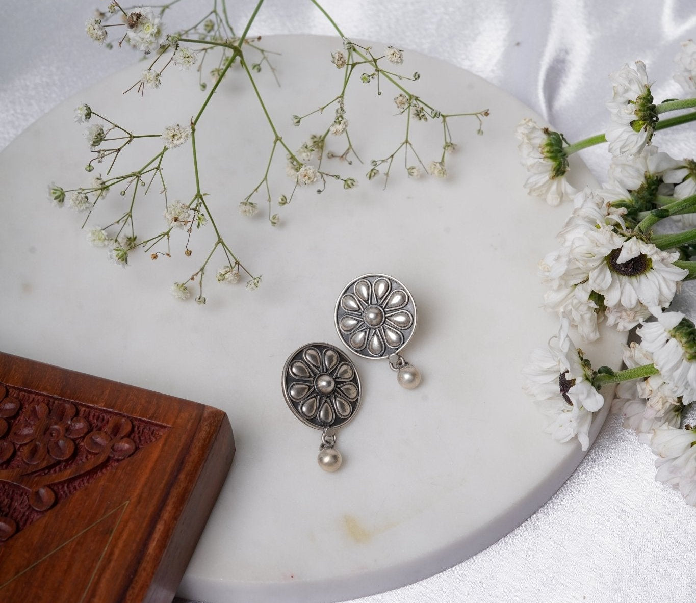 Padma Oxidized Bloom Earrings - ShailPiya