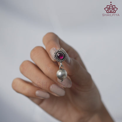 Rani Padmini Minute Deatiled Rawa Red Stone Ball Earrings