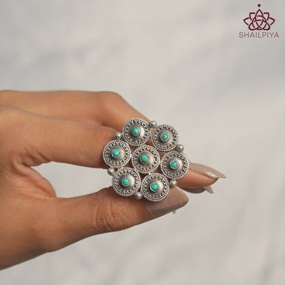 Moha Detailed Rawa Topis Turquoise Ring