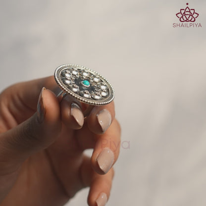 Moha Embossed Rawa Half Topis Turquoise Ring