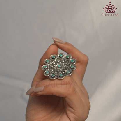 Meera Turquoise Detailed Rawa Ring