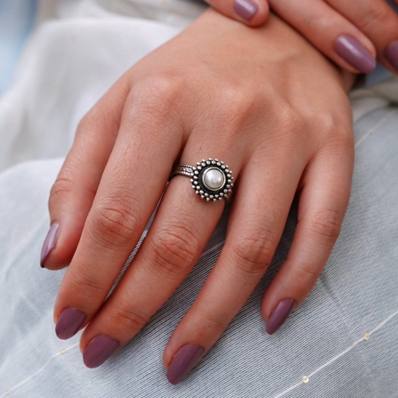 Rani Padmini Minute Deatiled Rawa Pearl Ring - ShailPiya