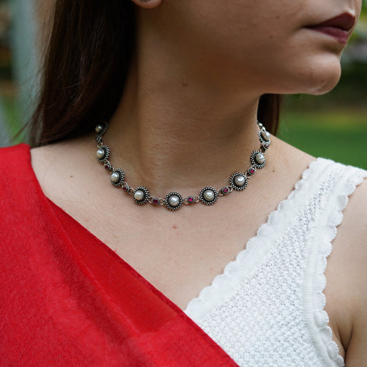 Rani Padmini Minute Detailed Rawa Pearl Necklace - ShailPiya