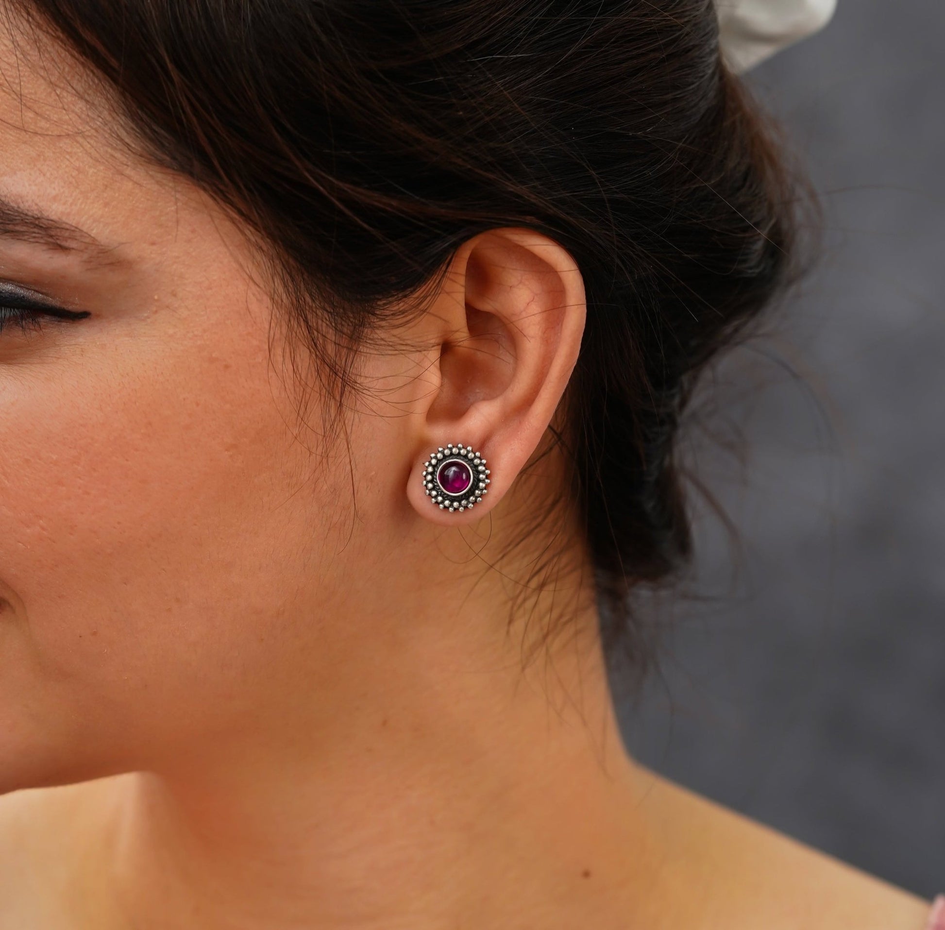 Rani Padmini Minute Detailed Rawa Red Stone Earrings - ShailPiya