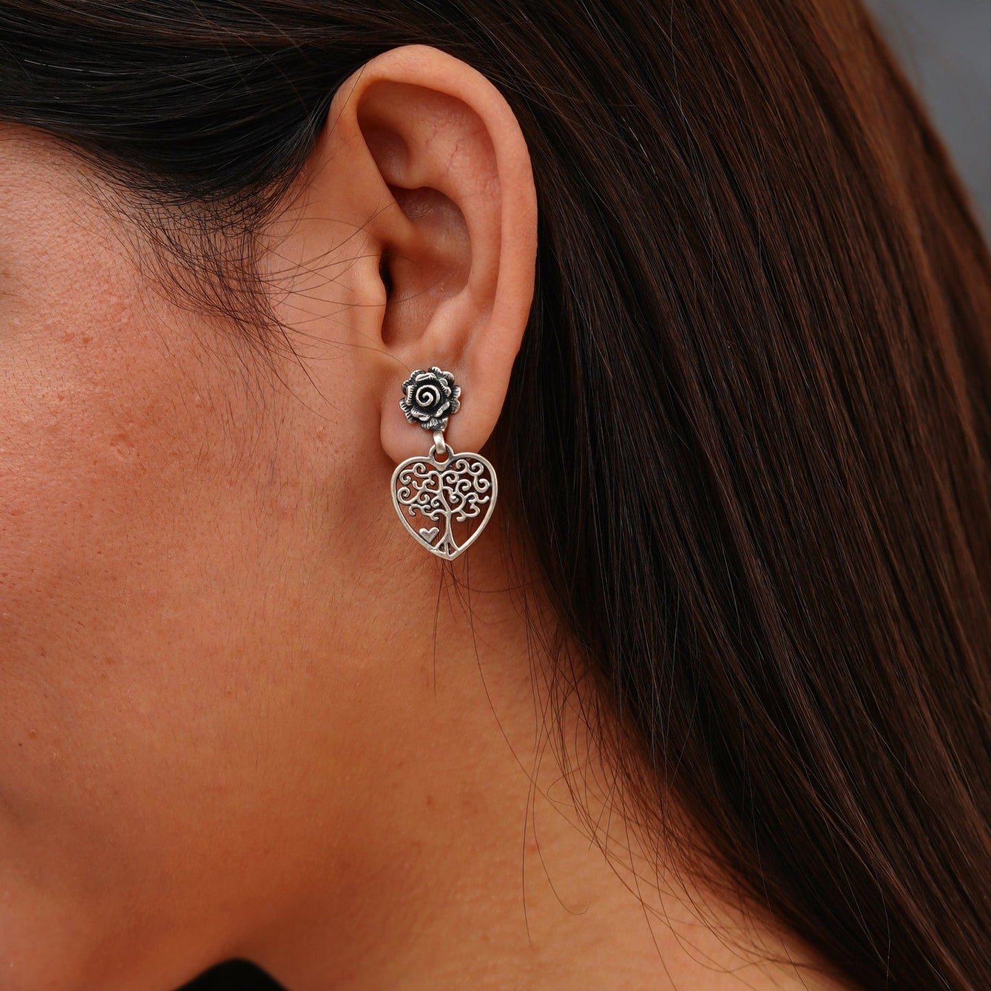 Rose And Tree Love Statement Earrings - ShailPiya