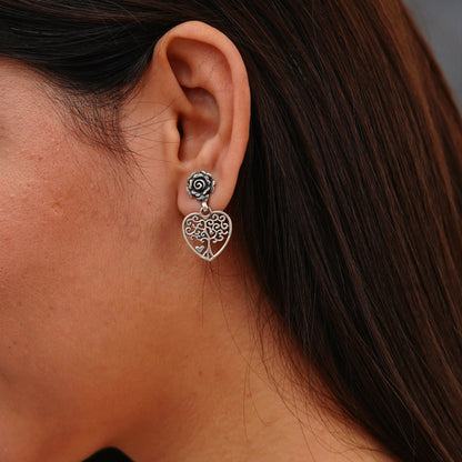 Rose And Tree Love Statement Earrings - ShailPiya