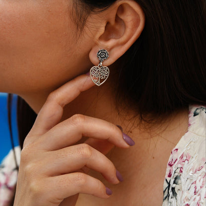 Rose And Tree Love Statement Earrings - ShailPiya
